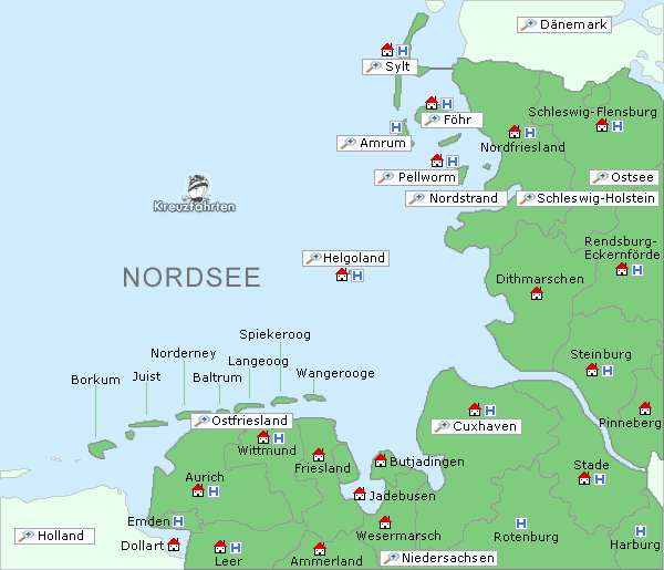 Nordsee Niedersachsen Karte | Kleve Landkarte